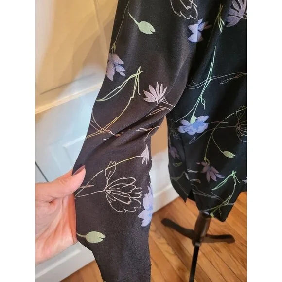 Studio Works Petite Vintage 90's Black Stretchy Floral Button Up PM Whimsygoth - Picture 6 of 9